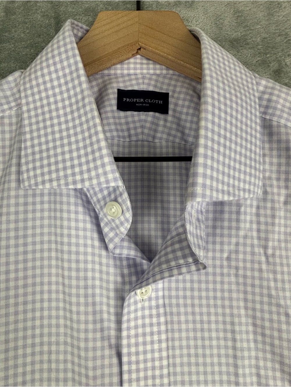 Proper Cloth Dress Shirt Mens 17.5 Light Purple Gingham‎ Check Non Iron